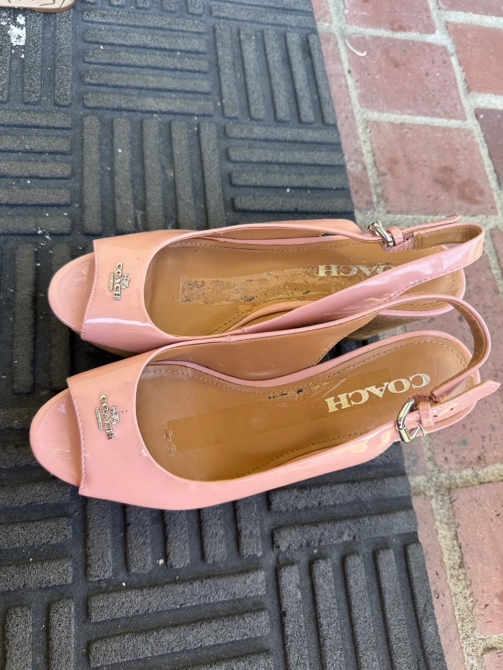 Coach Pink Patent Leather Slingback Peep-Toe Mules